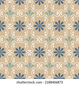 Seamless vector floral with border on yellow background. Ornament for interior design. Baroque seamless pattern.