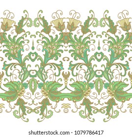 Seamless vector floral border ornament on white background