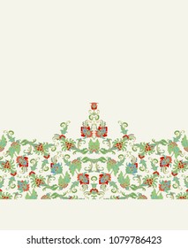 Seamless vector floral border ornament on white background