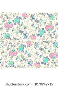 Seamless vector floral border ornament on white background