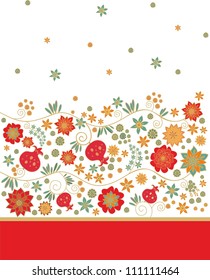 Seamless vector floral border ornament with branches of pomegranates, flowers  on white background