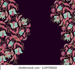Seamless vector floral border ornament on dark burgundy background