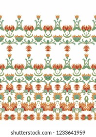 Seamless vector floral border ornament on white background