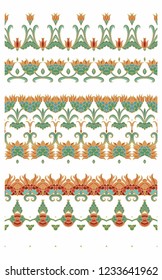 Seamless vector floral border ornament on white background