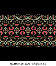 Seamless vector floral border ornament on dark background
