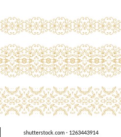 Seamless vector floral border ornament on white background