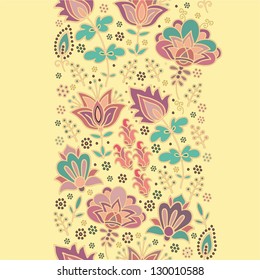 Seamless vector floral border ornament on yellow background
