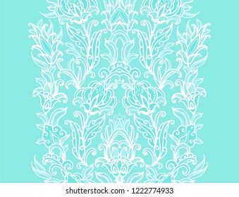 Seamless vector floral border pattern with white flowers on turquoise background