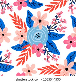 Seamless vector floral Bouquet pattern. Spring flowers illustration.
