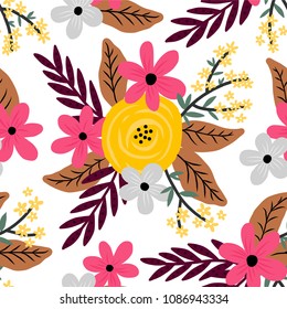 Seamless vector floral Bouquet pattern. Spring flowers illustration.