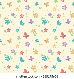 Seamless vector floral butterfly pattern. Can be used in web design, printed on fabric/paper, as a background