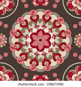 Seamless vector floral circular pattern with colorful fantasy plants and flowers, pattern can be used for wallpaper, pattern fills,surface textures 