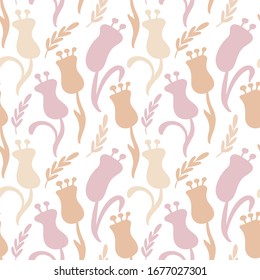 Seamless vector floral color pattern. Decorative vintage classic style with flowers and abstract shapes. For organic natural eco cosmetics or textile.