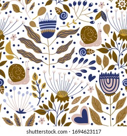 Patrón de color floral vectorial sin inconvenientes. Muelle de flores y arte botánico de verano en un estilo moderno y plano. Dibujo romántico de color jardín en un fondo blanco.