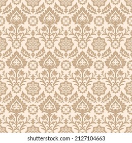 Seamless vector floral damask surface pattern in  golden colour. Use for fashion design, home decoration, wallpapers, tapestry, gift packages and digital backgrounds.