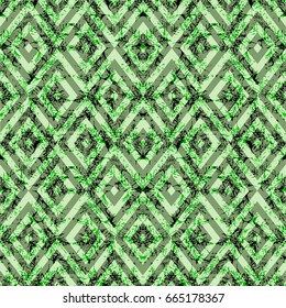 Seamless vector floral and geometric pattern. Trendy ethnic fashion print. Tribal design in fresh green colors. Exotic collection for fabric, wallpaper, backgrounds, summer fashion, banners, cards