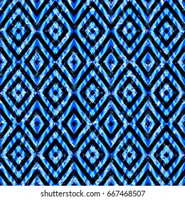 Seamless vector floral and geometric pattern. Trendy ethnic fashion print. Tribal design in deep blue colors. Exotic collection for fabric, wallpaper, backgrounds, beach summer fashion, banners, cards