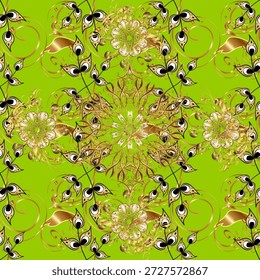 Padrão de mandala floral de vetor sem costura com flores brancas delicadas e simetria ornamental em fundo verde brilhante. Textura decorativa para papel de parede, tecido e embalagem.