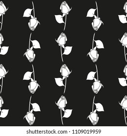 Seamless vector floral monochromatic roses pattern. Black and white colors