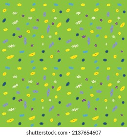 Seamless vector floral ornament with small flowers on a green background.