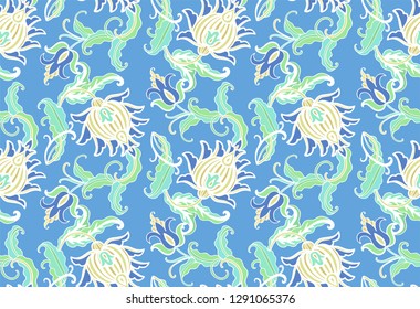 Seamless vector floral ornament with stylized pomegranate flowers,  turkish style