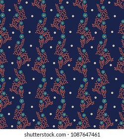 Seamless Vector Floral Paisley Pattern on navy background
