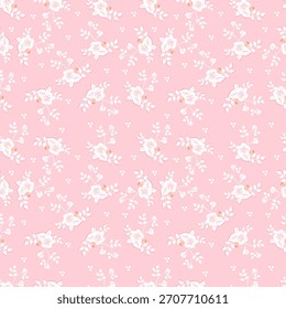 Seamless vector floral patten with delicate hand drawn flowers and leaves in soft pastel colors. Elegant botanical design with light blue and orange elements on a neutral background