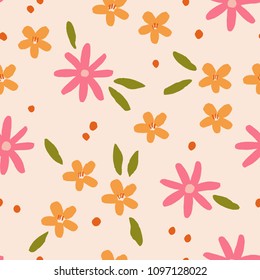 Seamless vector Floral pattern. Abstract texture with hand drawn flowers. 