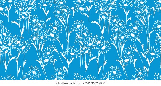 Seamless vector floral pattern of abstract drawn textured daisy flowers, background for textile, paper, wallpaper
