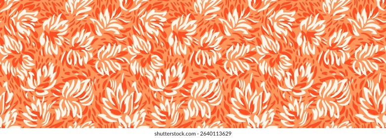 Seamless vector floral pattern with abstract hand drawn petals in orange and red hues. Aesthetic modern design inspired by nature, perfect for textiles, wallpapers, packaging, branding