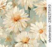 Seamless vector floral pattern. Arrangement cream flowers by delicately leaves on a light beige color background. Hand-drawn illustration. Repeating pattern for fabric and wallpaper.