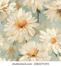 Seamless vector floral pattern. Arrangement cream flowers by delicately leaves on a light beige color background. Hand-drawn illustration. Repeating pattern for fabric and wallpaper.