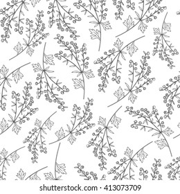 Seamless vector floral pattern Artemisia absinthium, wormwood hand drawn vector ink sketch isolated on white Also called absinthium absinthe common wormwood, Healing herb, Absinthe plant for design