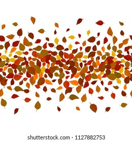 Seamless vector floral pattern background. Red and yellow leaves backdrop. Autumn leaves realistic vector repeatable border design.
