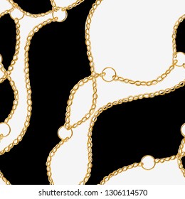 Seamless vector floral pattern background with hand drawn chain. Perfect for wallpapers, web page backgrounds, surface textures, textile. Isolated on black and white  background