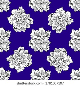 Seamless vector floral pattern background with hand drawn  peonies. Vector.