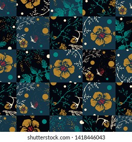 

Seamless vector floral pattern. Beautiful pattern with hand-drawn wildflowers and ornament for the design of fabric, wallpaper, wrapping paper. Vector background in vintage style.