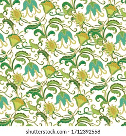 Seamless vector floral  pattern with bellflowers, on white background, art nouveau style