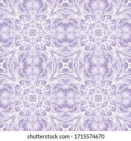 Seamless vector floral pattern, bicolor white-lilac floral ornament, vintage style