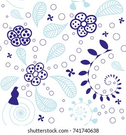Seamless vector floral pattern with bird