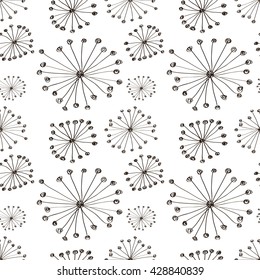 Seamless vector floral pattern. Black and white hand drawn background with abstract flowers. Series of Hand Drawn Seamless Patterns.