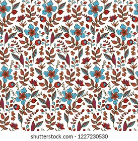 Seamless vector floral pattern with blue flowers