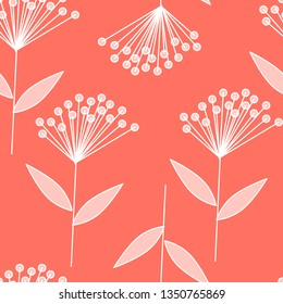 Seamless vector floral pattern with blue and coral-pink shades of flowers that can be used for your wallpapers, backgrounds, background images, fabric patterns, clothing prints, labels. Vector graphic
