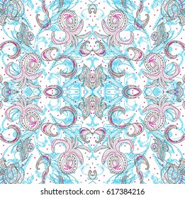 Seamless vector floral pattern with blue, grey and pink elements. Can be used as pattern for packing paper, cards