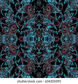 Seamless vector floral pattern with blue, grey and pink elements. Can be used as pattern for packing paper, cards