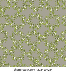 Seamless vector floral pattern with branches on christmas mistletoe, mistletoe album with white berries on a medium light shade of yellow background