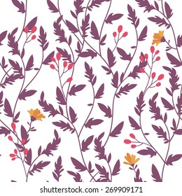 Seamless vector floral pattern with branches and berries.