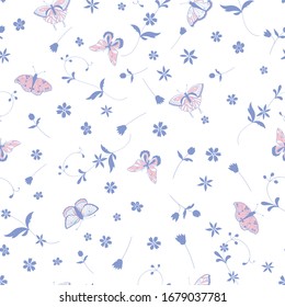 Vector sin soldadura Diseño floral con mariposas y bellas flores para la decoración, impresión, textil, tela