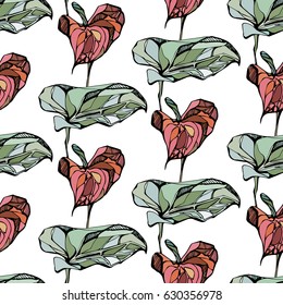 Seamless vector floral pattern. Collection with flower-Flamingo. Anthurium. Texture can be used for wallpaper, fill image, web page, background, surface, wrapping paper.