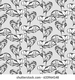 Seamless vector floral pattern. Collection with flower-Flamingo. Anthurium. Texture can be used for wallpaper, fill image, web page, background, surface, wrapping paper.